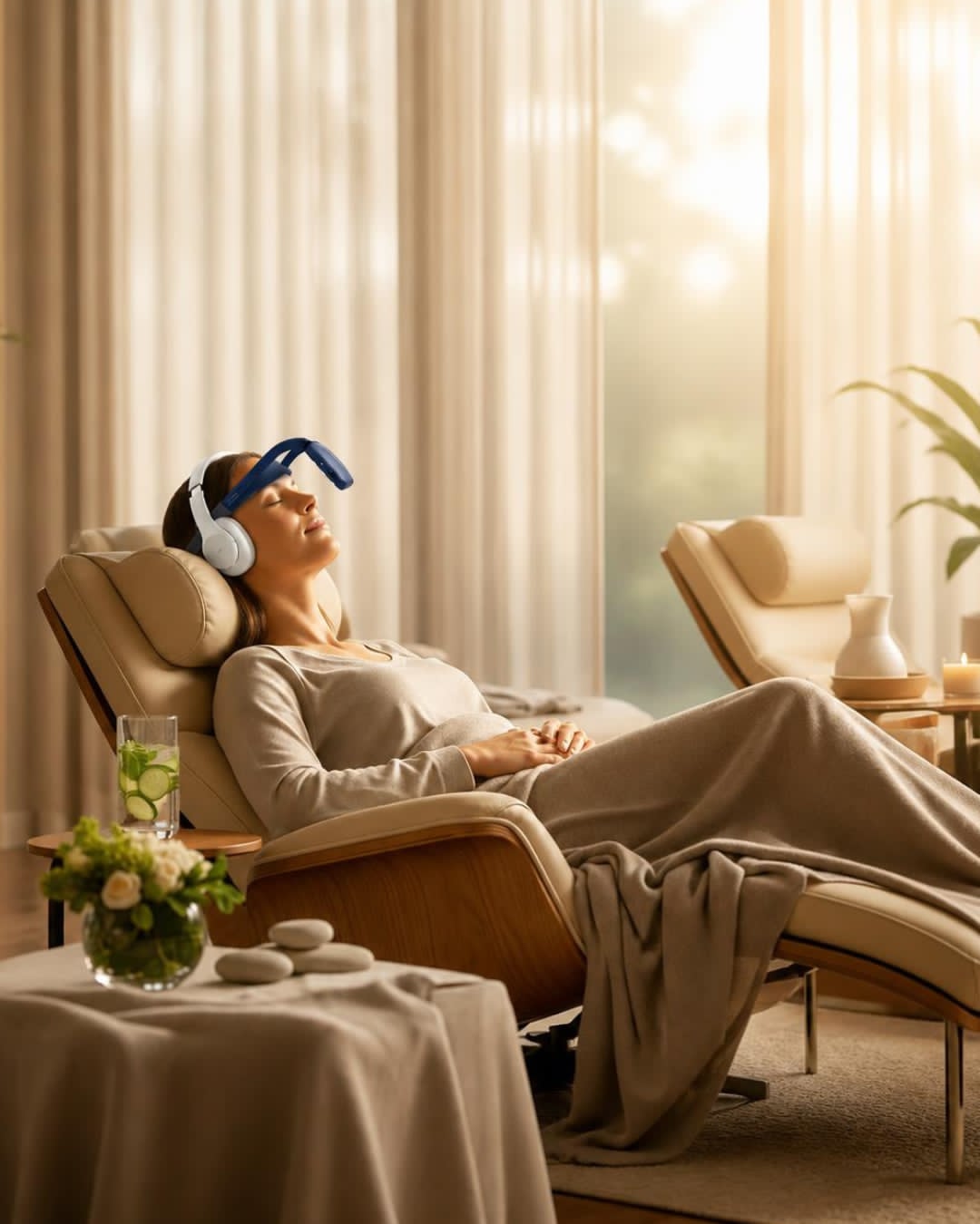 Luxury spa setting with NeuroVizr deep relaxation session